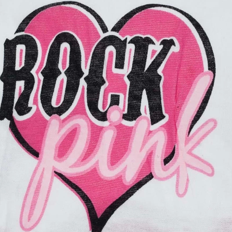 Rock Pink heart print pet T-shirt in white with pink trim