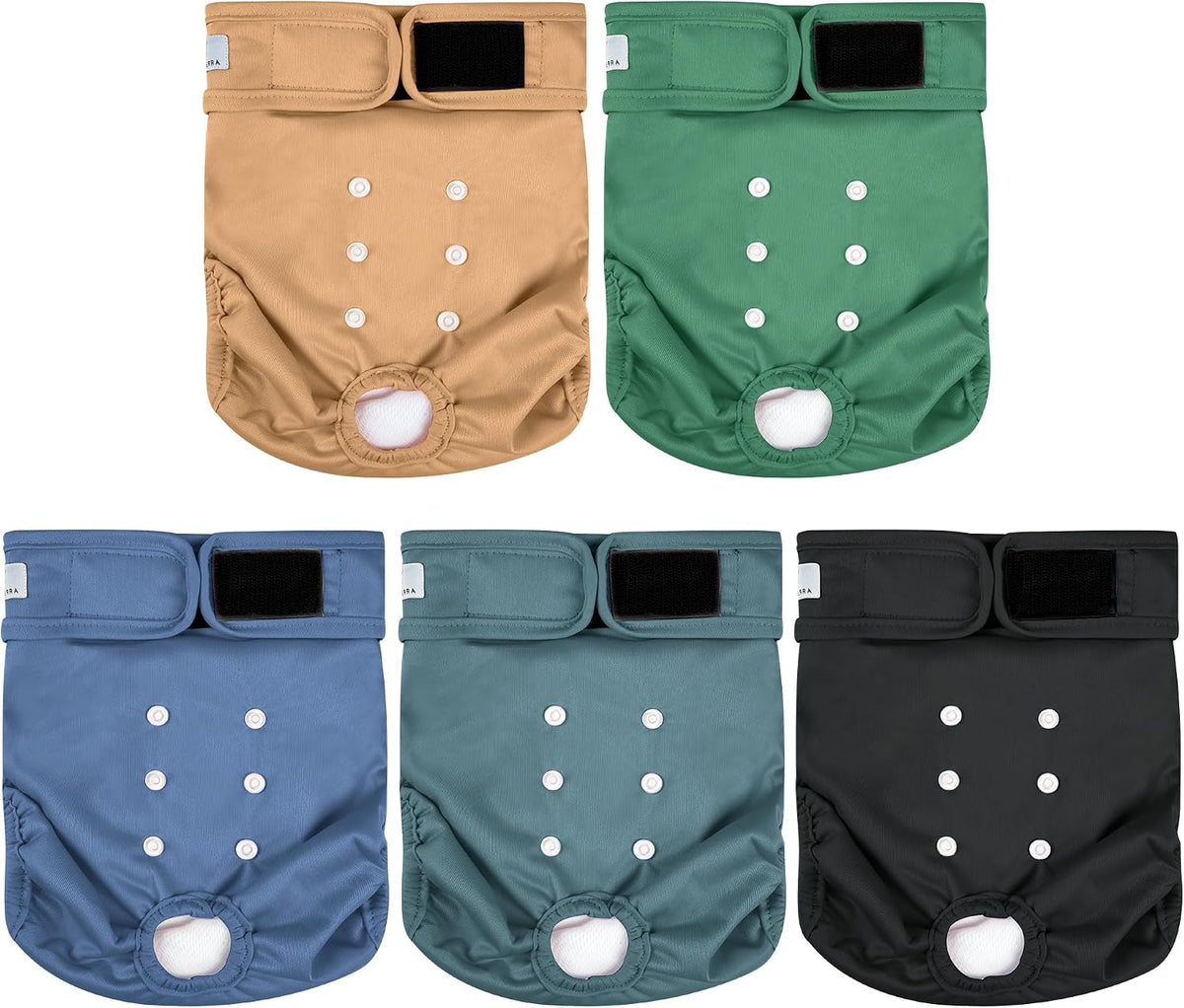 Washable female dog diaper with adjustable fit.
