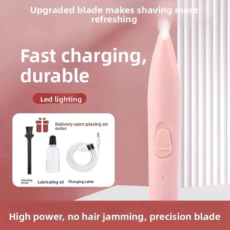 USB-rechargeable pet hair trimmer for grooming paws and small areas.