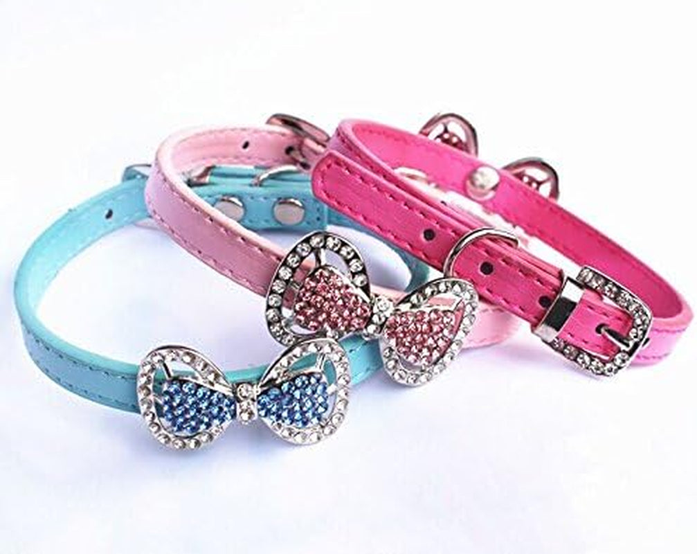 Rhinestone bow tie collars in blue, light pink, and hot pink