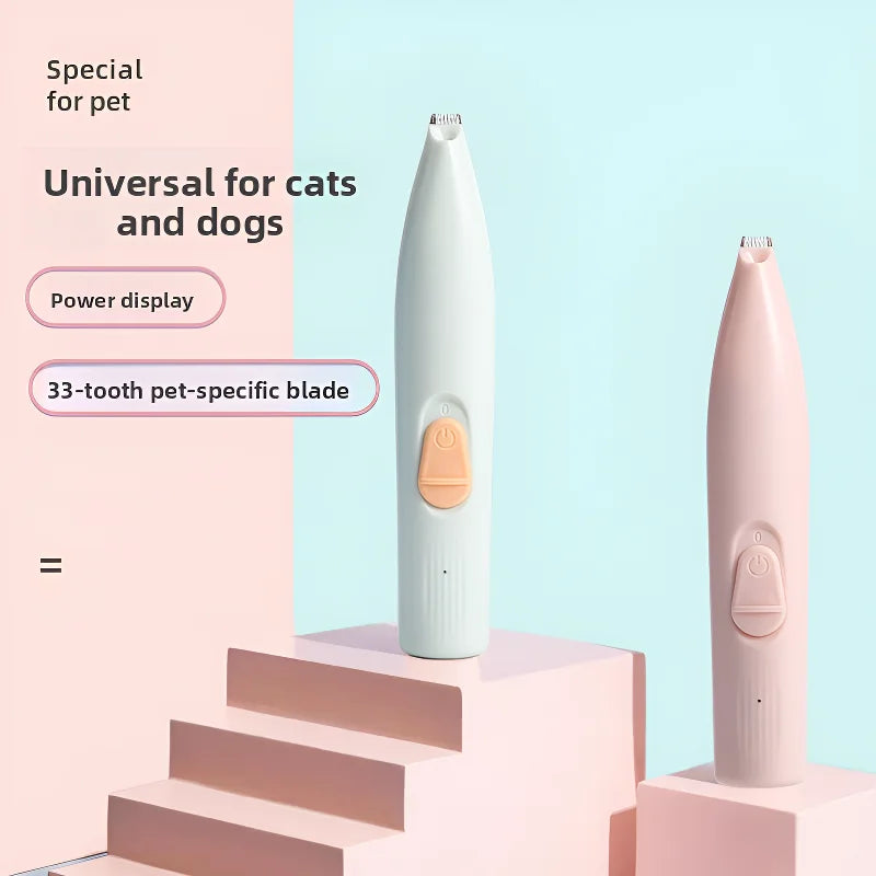 USB-rechargeable pet hair trimmer for grooming paws and small areas.