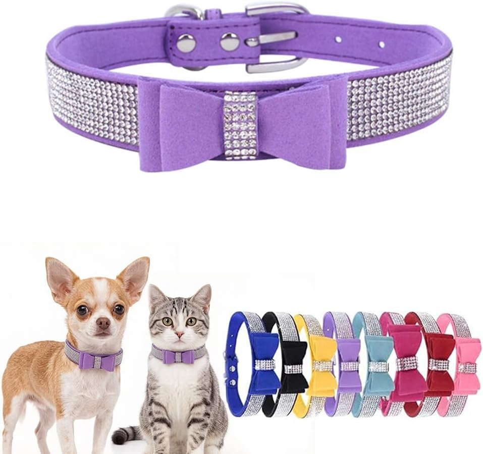 Purple rhinestone bow collar 