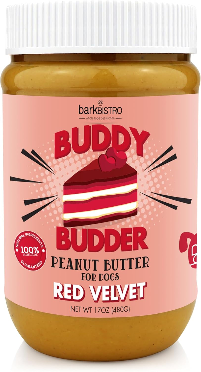 Buddy Budder dog peanut butter treats available in assorted flavors