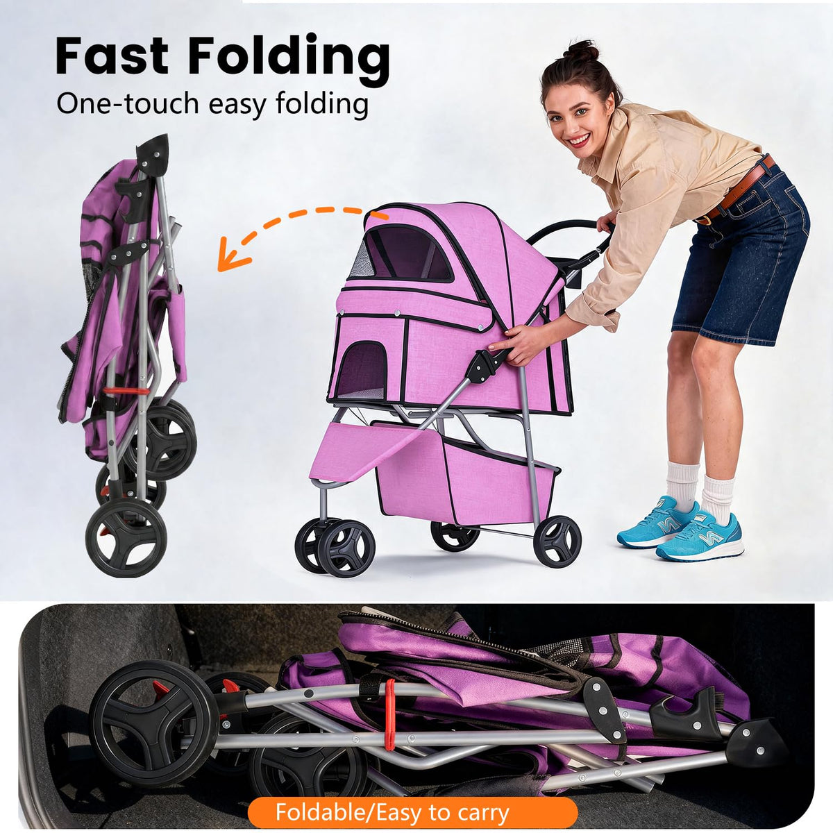 Bestpet 3-wheel pet stroller for dogs and cats.