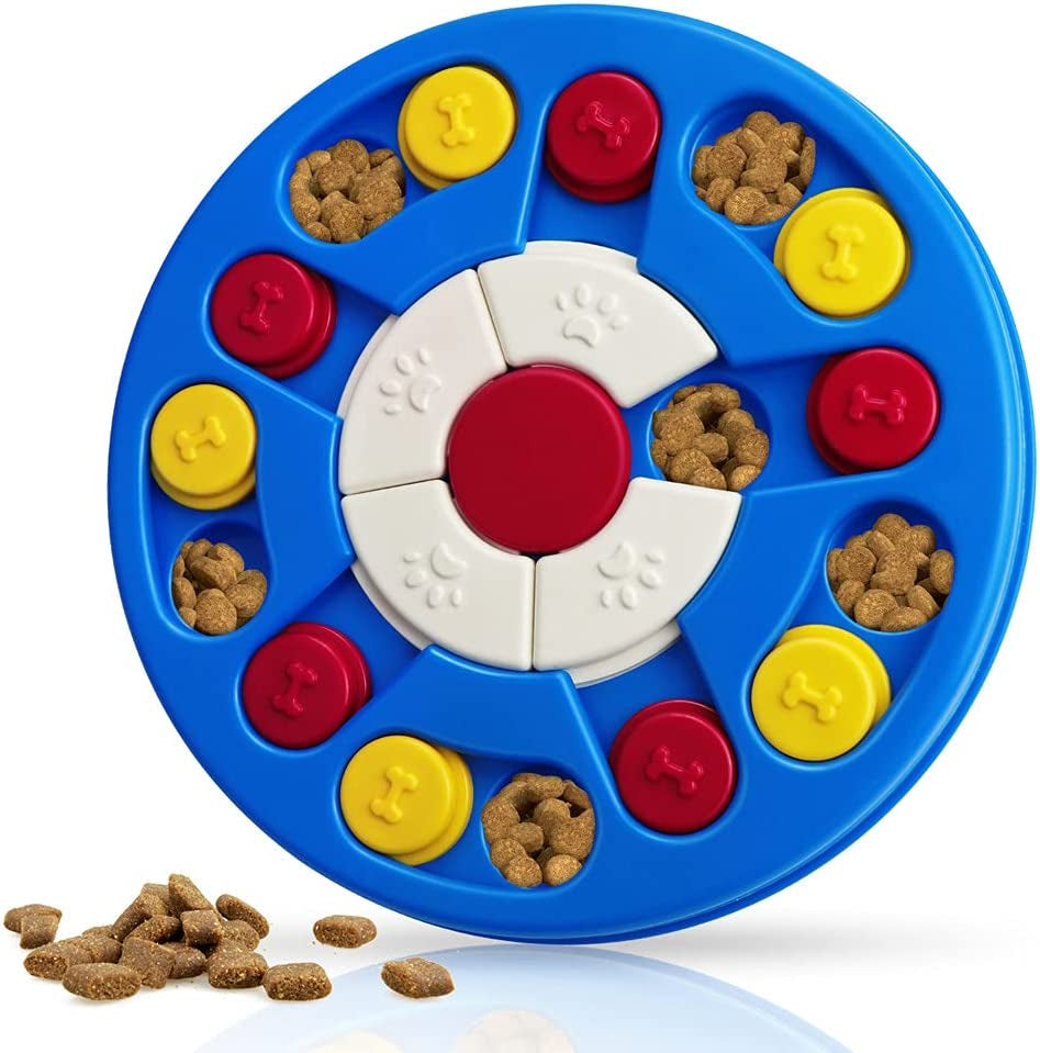 Interactive dog puzzle toy with treat dispenser.