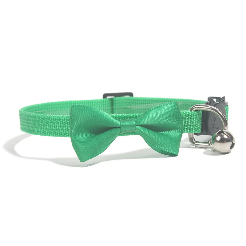 Adjustable cat collar with bow and bell