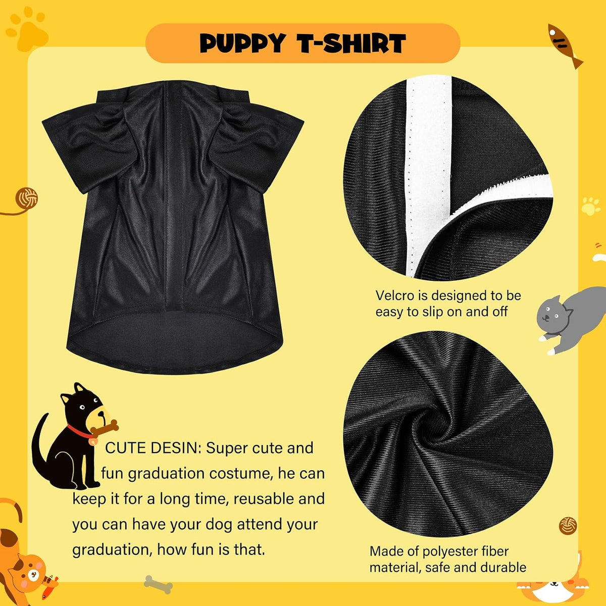 Dog and cat graduation cap and gown costume