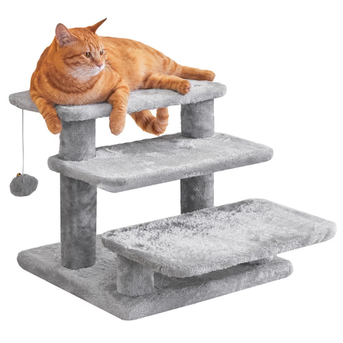 3-step pet stairs for beds and sofas with two toy balls.