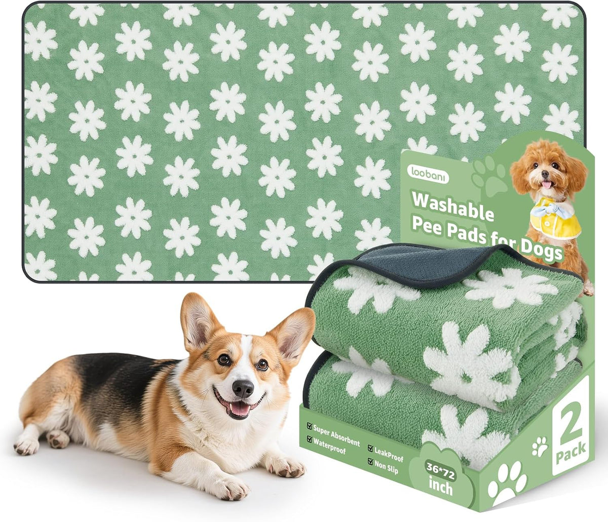 LOOBANI reusable dog pad for whelping, puppy training, and crate protection.