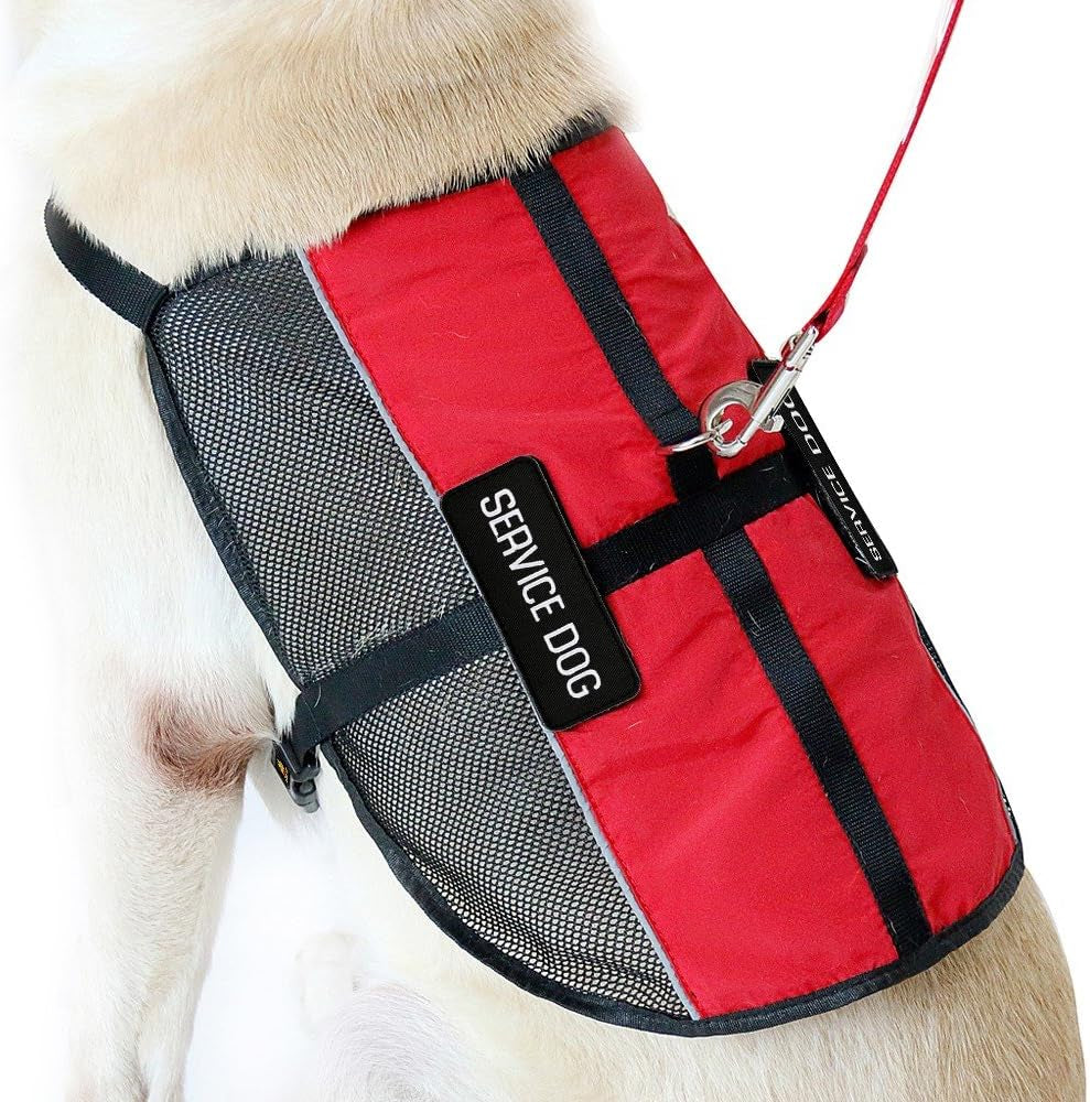 Red PLUTUS PET dog vest with two removable patches