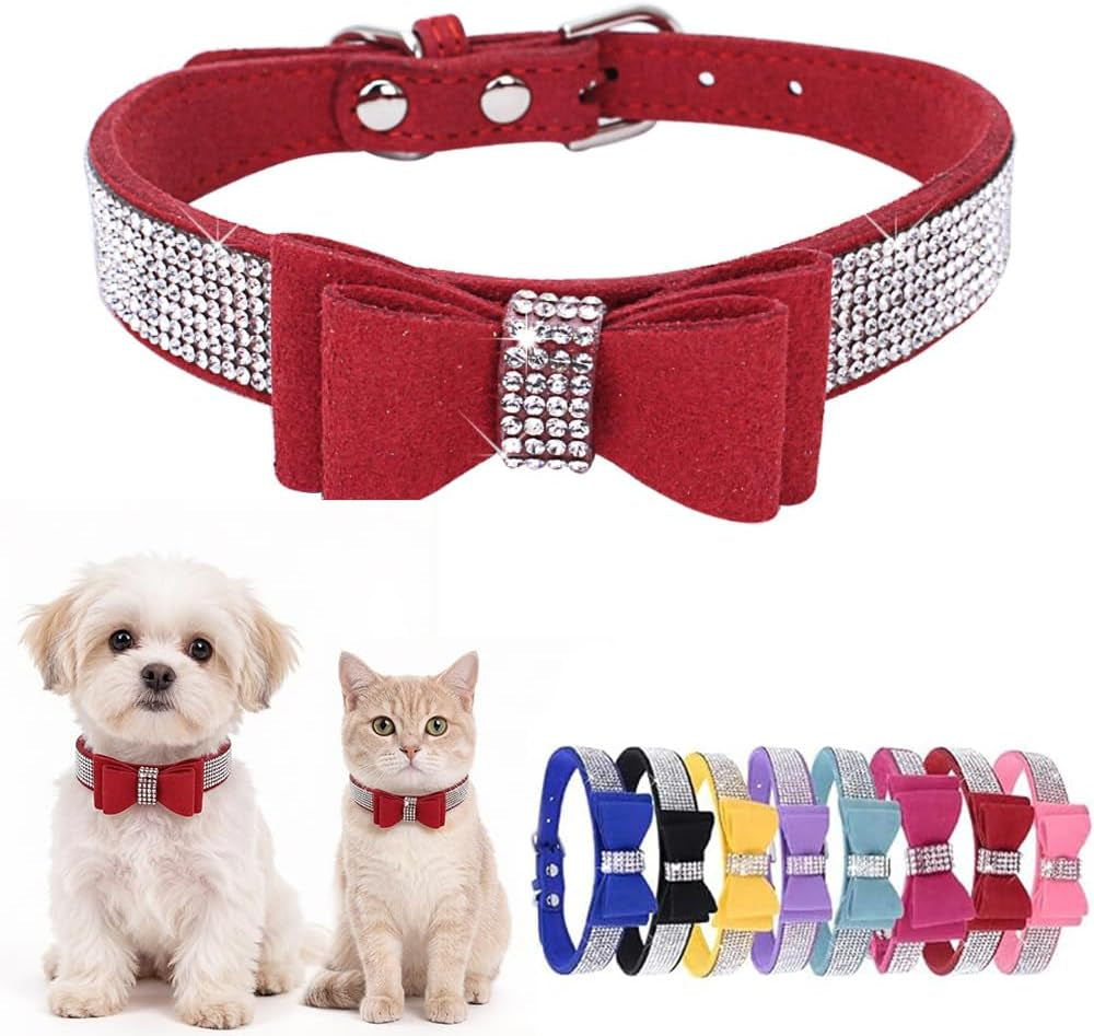 Red rhinestone bow collar 
