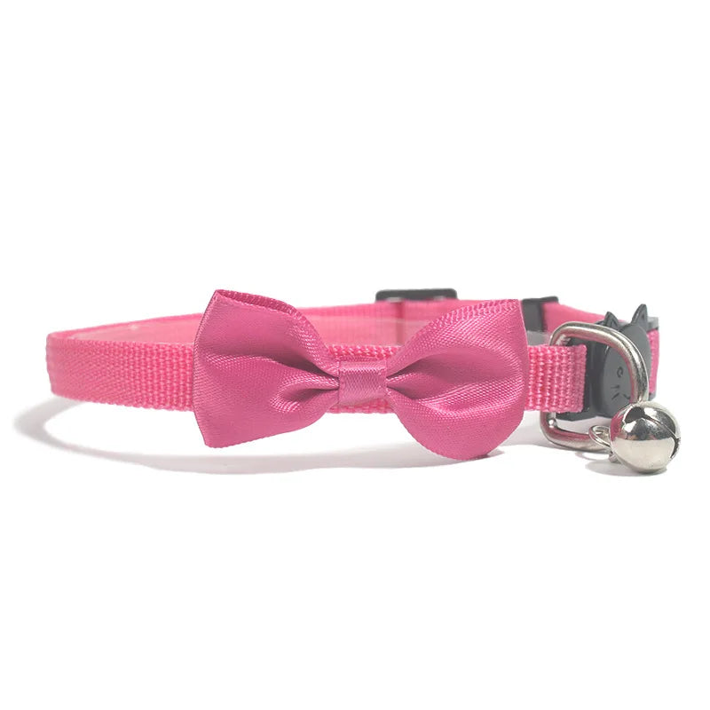 Adjustable cat collar with bow and bell