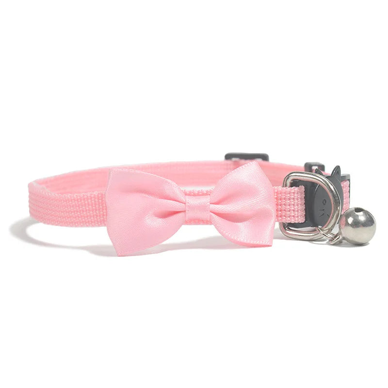 Adjustable cat collar with bow and bell