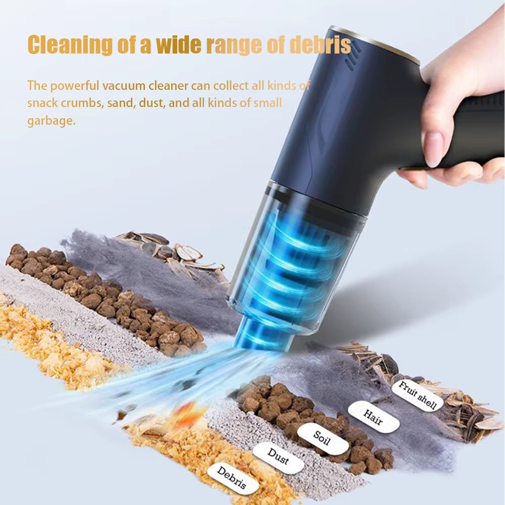 CENRR portable cordless car vacuum with handheld attachments.