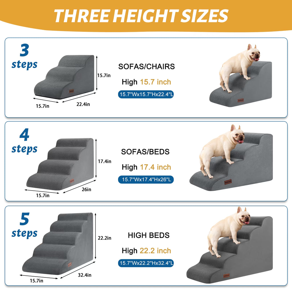 3-tier non-slip dog ramp and stairs for beds and couches.