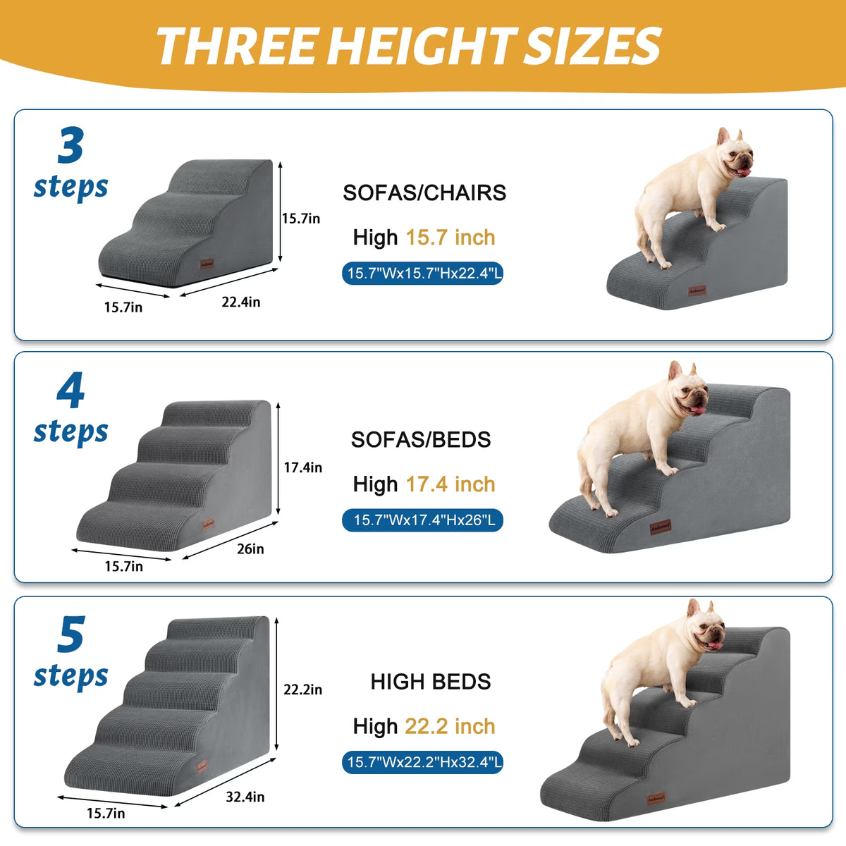 3-tier non-slip dog ramp and stairs for beds and couches.