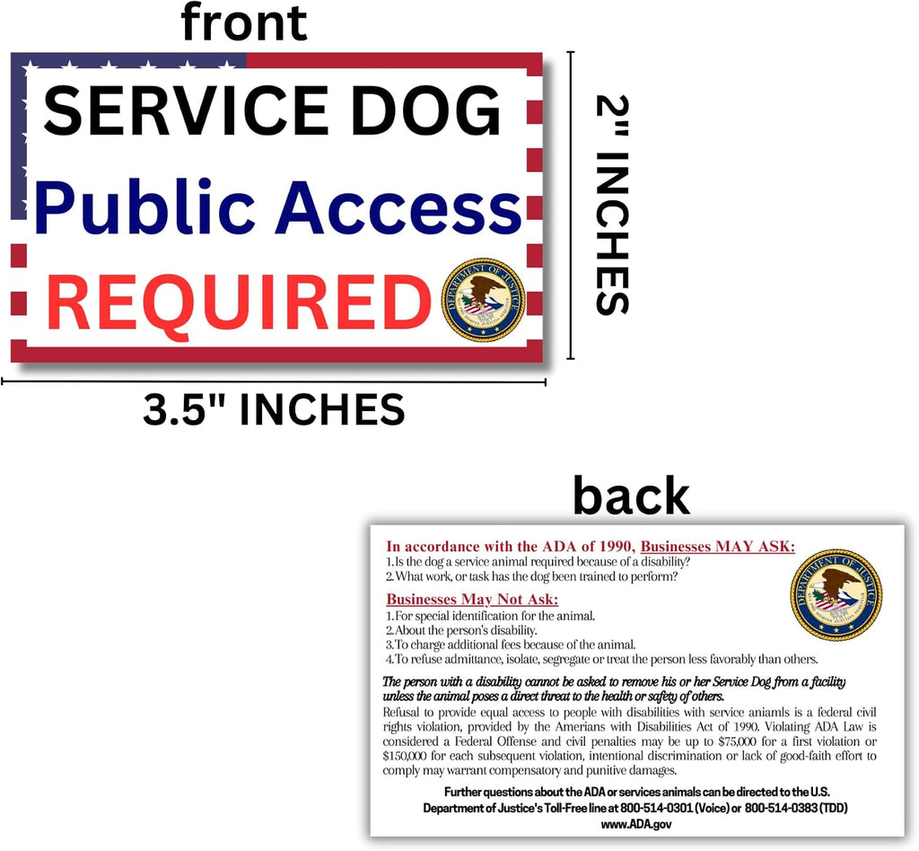 Service dog information packet with service-animal information cards, fill-in emergency medical cards, and door hangers.
