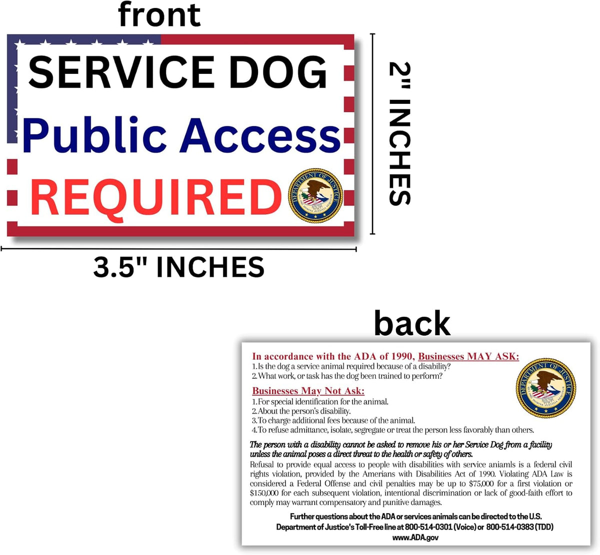Service dog information packet with service-animal information cards, fill-in emergency medical cards, and door hangers.