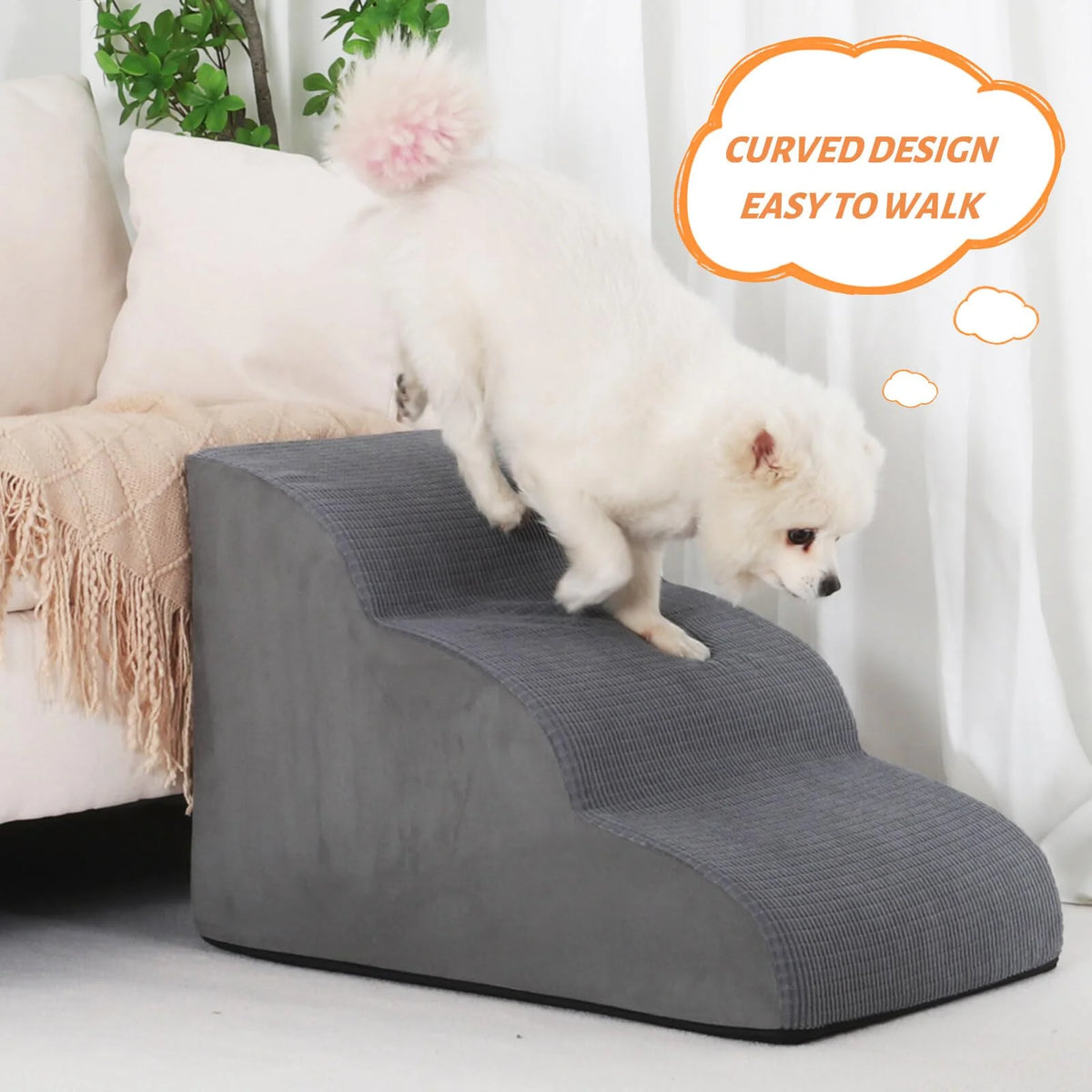 3-tier non-slip dog ramp and stairs for beds and couches.