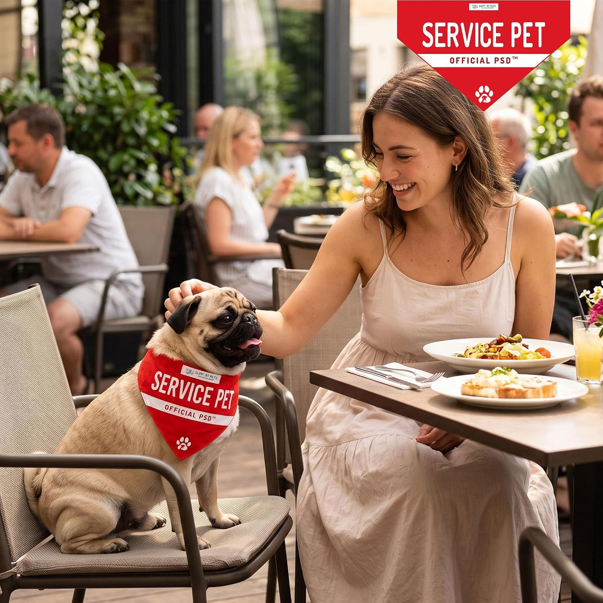 Red reversible support-pet bandana with ESA and PSD lettering.