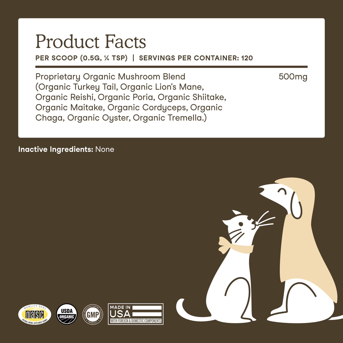 Fera Pets Organic Mushroom Powder for dogs and cats, 120 scoops.