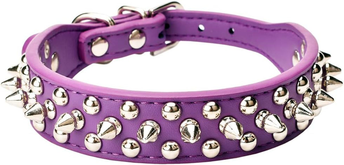 Purple spiked rivet dog collar with silver hardware
