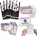 Service dog information packet with service-animal information cards, fill-in emergency medical cards, and door hangers.