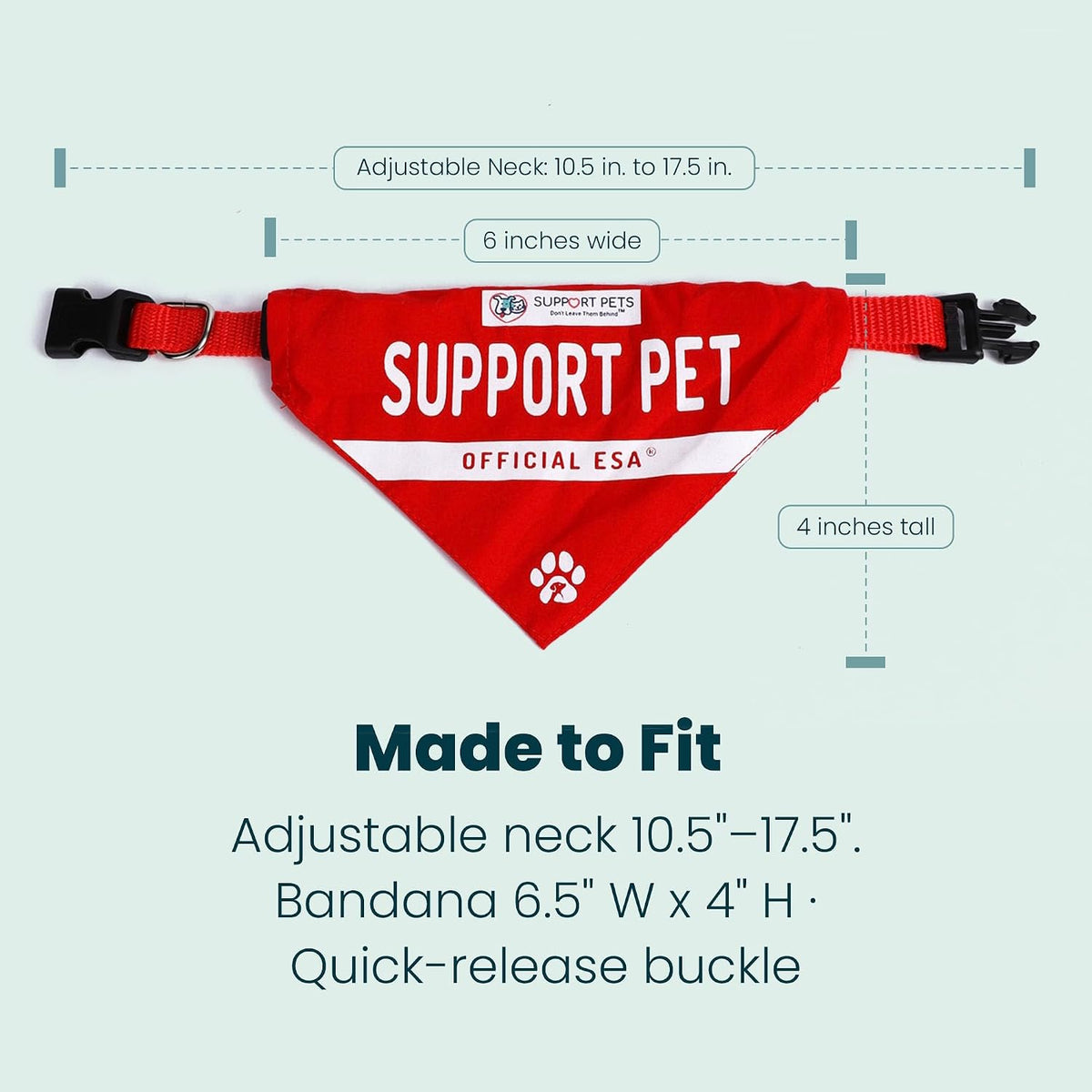 Red reversible support-pet bandana with ESA and PSD lettering.