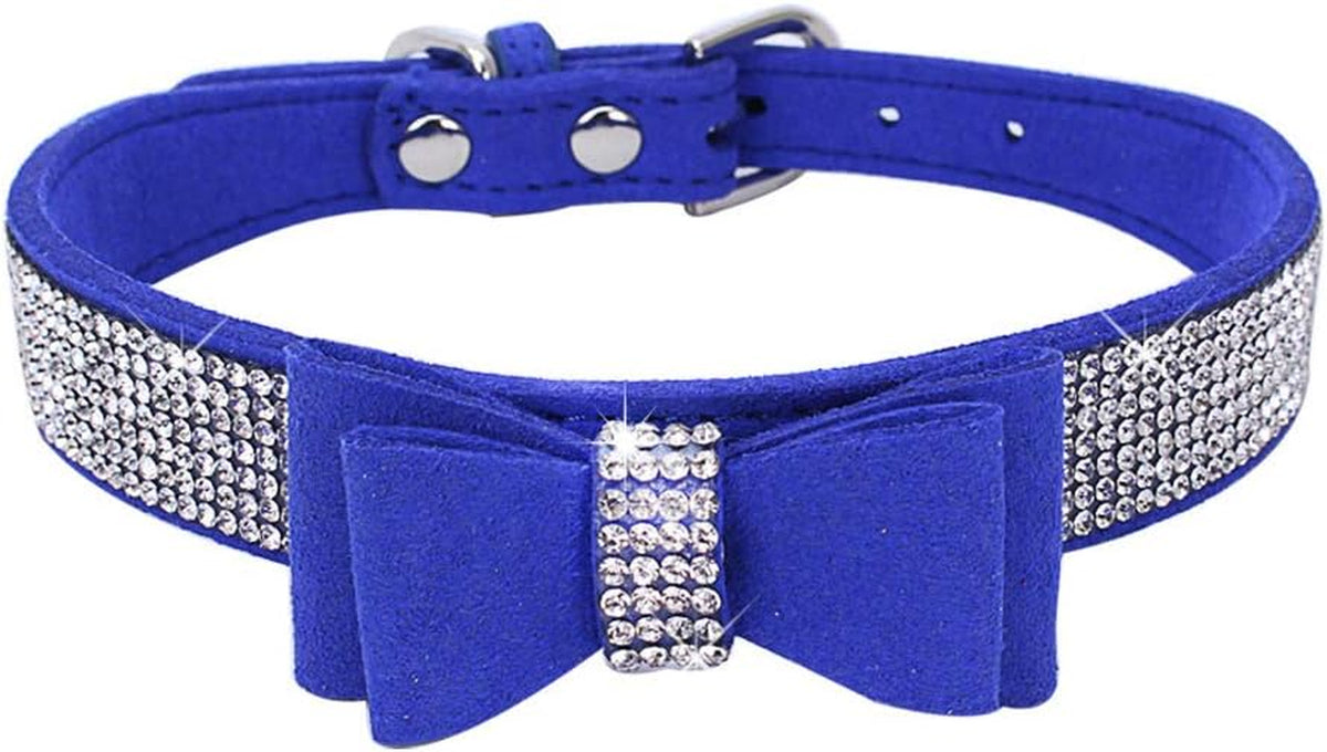 Blue rhinestone bow collar with crystal band