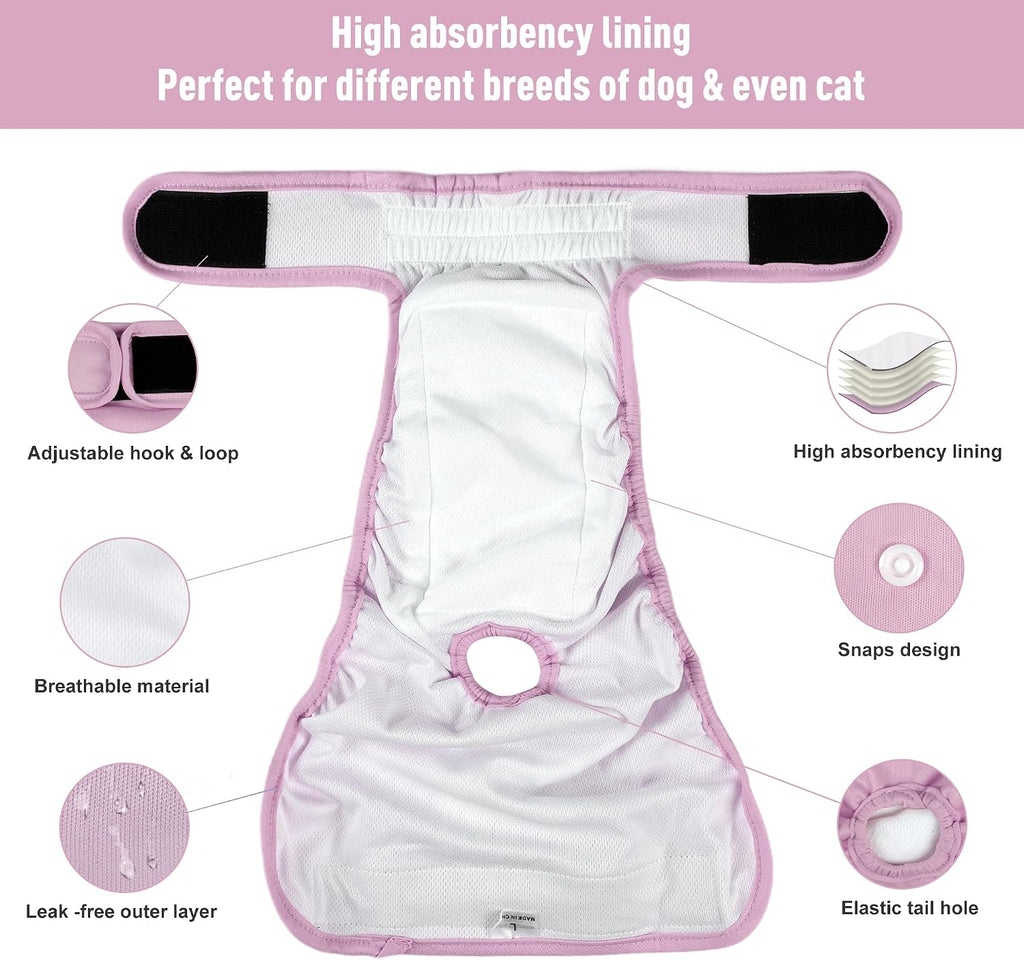 Washable female dog diaper with adjustable fit.