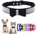 Black rhinestone bow dog collar with silver crystal band