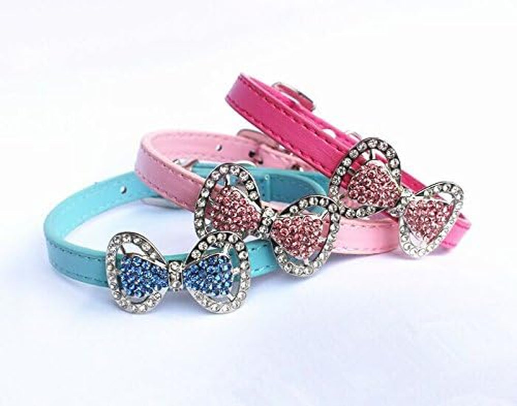 Rhinestone bow tie collars in blue, light pink, and hot pink