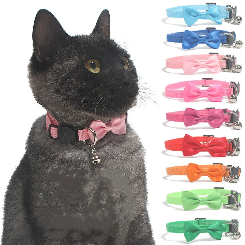 Adjustable cat collar with bow and bell