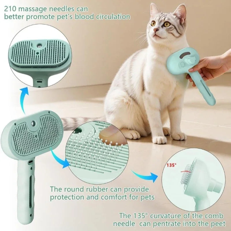 Electric Steam Pet Grooming Brush — Spray Comb for Cats