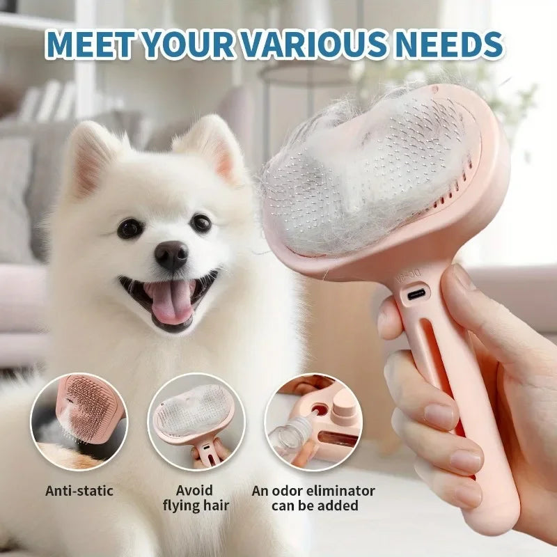 Electric Steam Pet Grooming Brush — Spray Comb for Cats