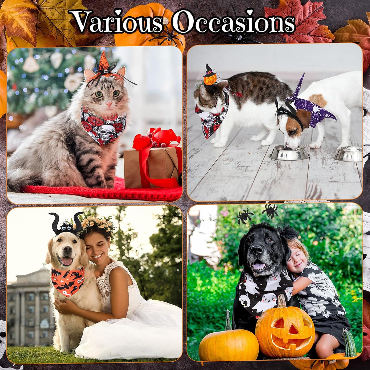 18-piece Halloween dog headbands and bandanas.