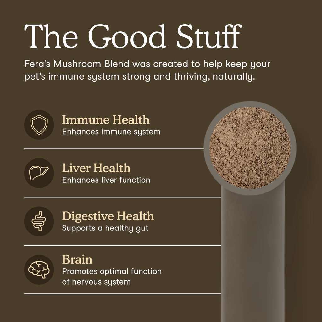 Fera Pets Organic Mushroom Powder for dogs and cats, 120 scoops.