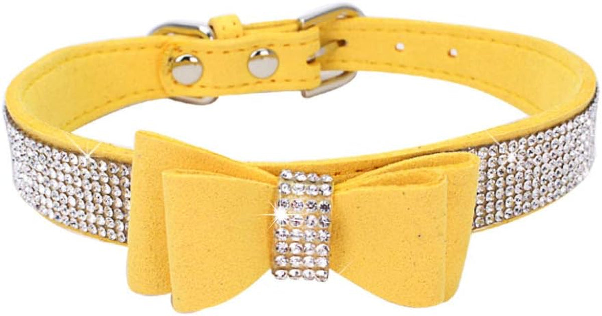 Yellow rhinestone bow collar with crystal band