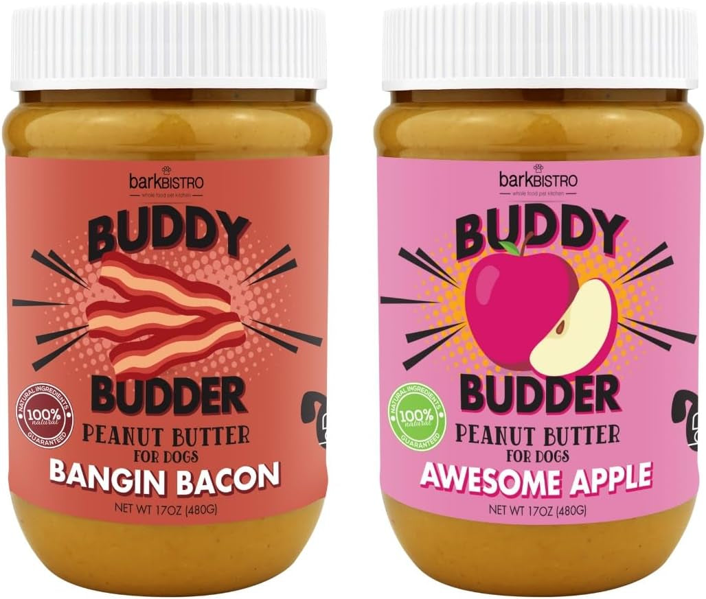 Buddy Budder dog peanut butter treats available in assorted flavors