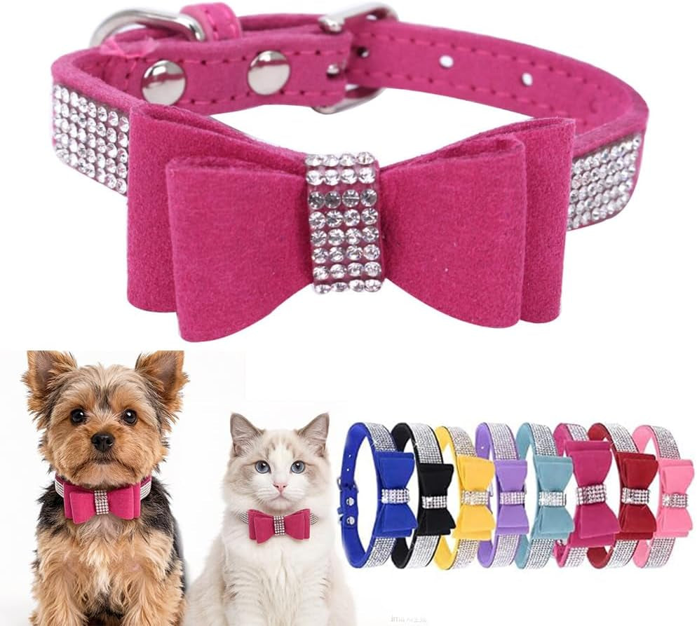 Hot pink rhinestone bow collar 