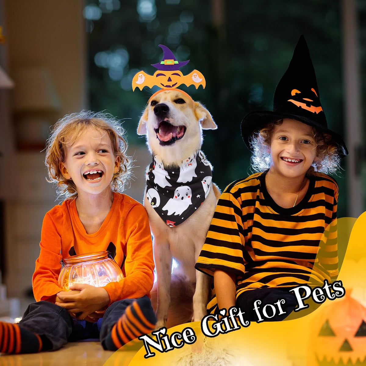 18-piece Halloween dog headbands and bandanas.