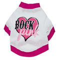 Rock Pink heart print pet T-shirt in white with pink trim