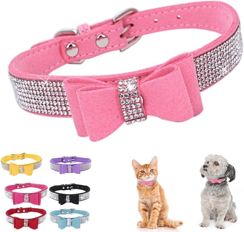 Pink rhinestone bow collar 