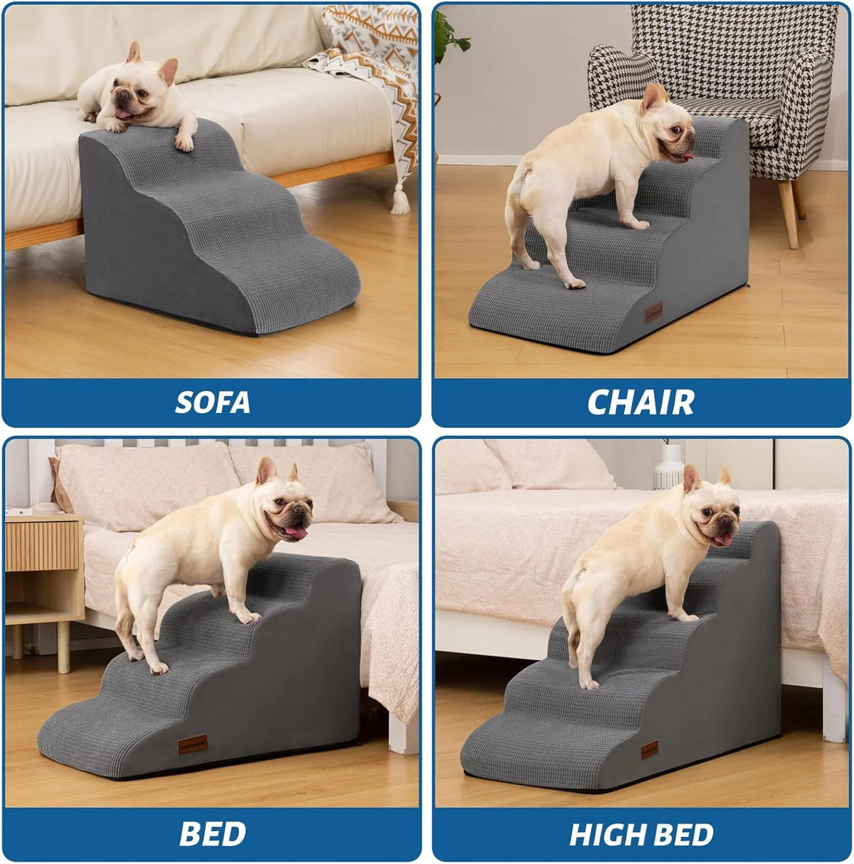 3-tier non-slip dog ramp and stairs for beds and couches.