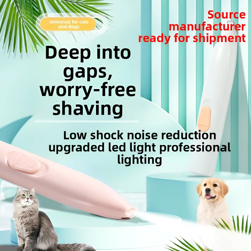 USB-rechargeable pet hair trimmer for grooming paws and small areas.