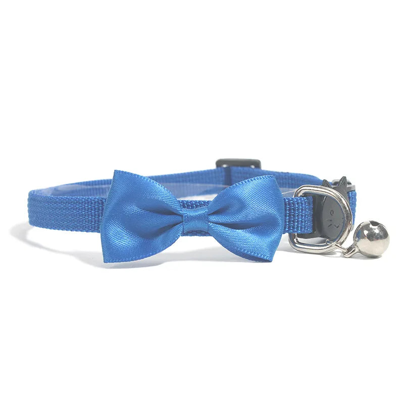 Adjustable cat collar with bow and bell