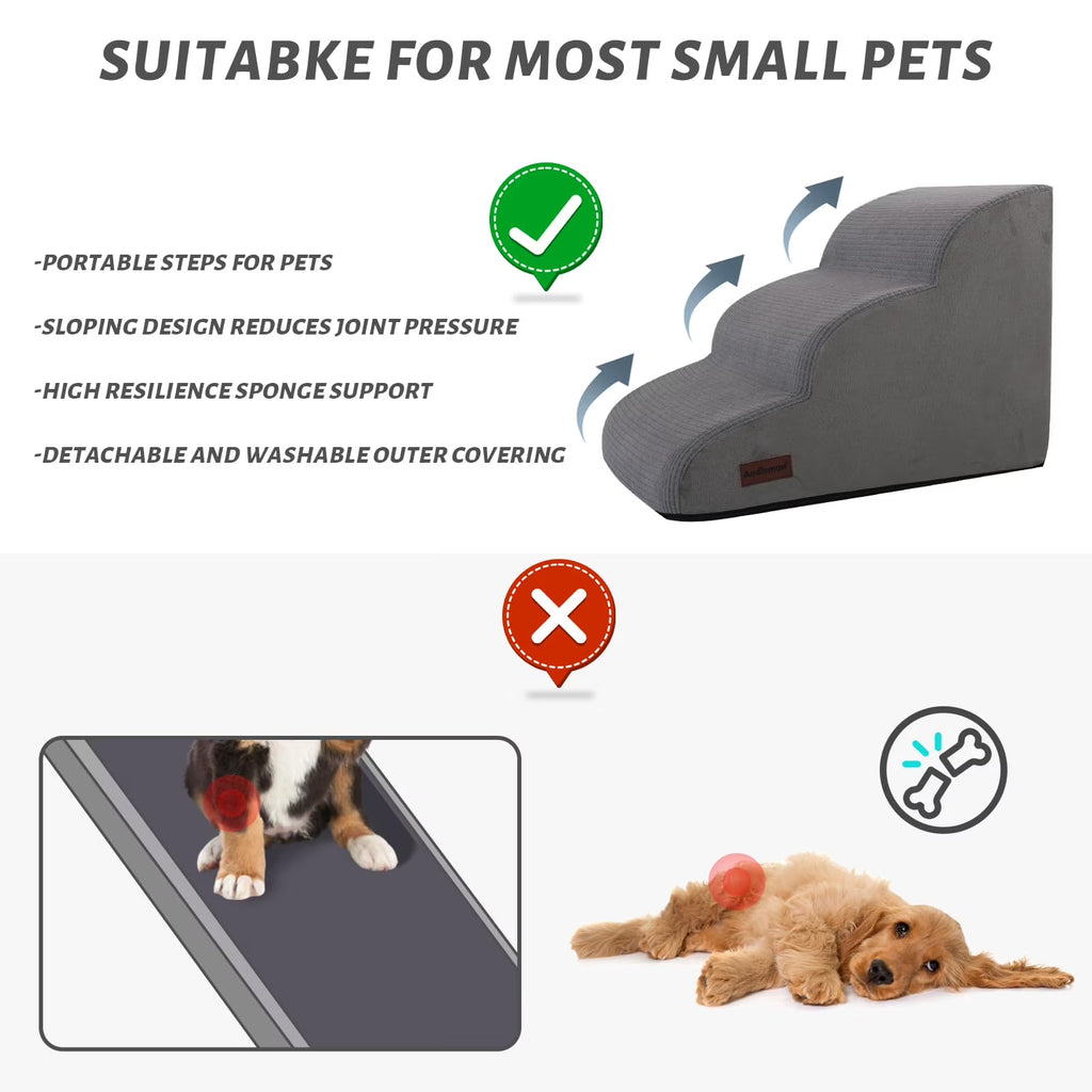 3-tier non-slip dog ramp and stairs for beds and couches.
