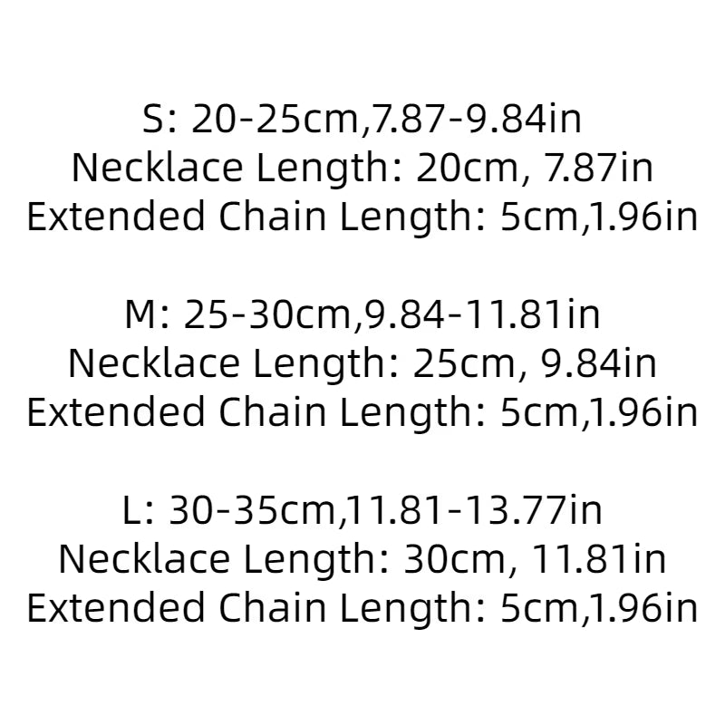 Pearl pet necklace size chart