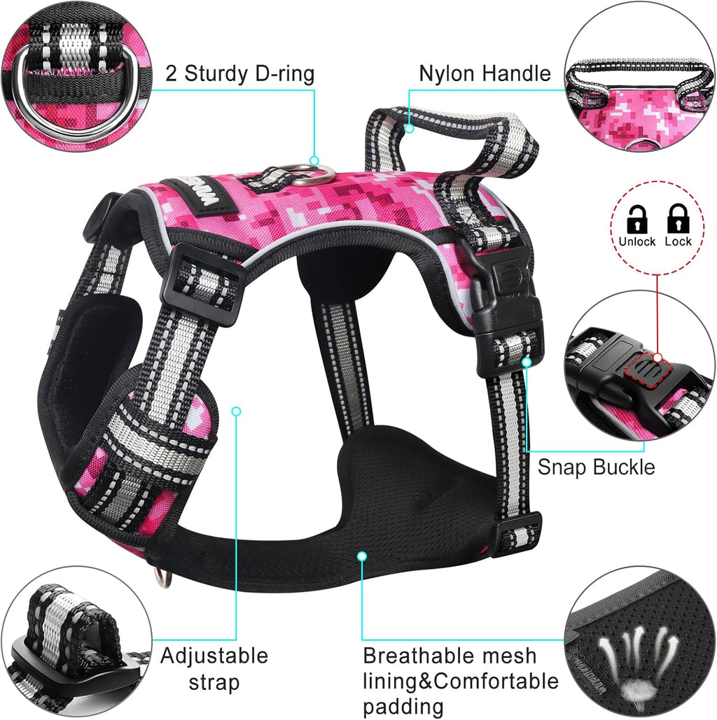 WINSEE Dog Harness No Pull, Pet Harnesses with Dog Collar, Adjustable Reflective Oxford Outdoor Vest, Front/Back Leash Clips for Small, Medium, Large, Extra Large Dogs, Easy Control Handle for Walking