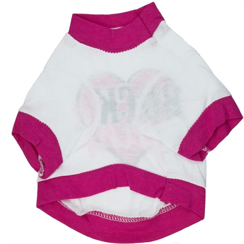 Rock Pink heart print pet T-shirt in white with pink trim